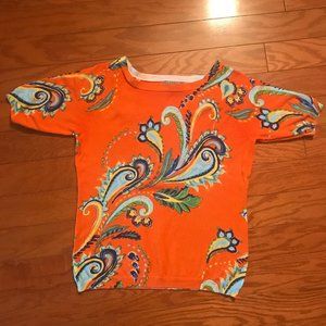 JOSEPH A:  ORANGE AND BLUE SHORT SLEEVE  PULLOVER SWEATER SIZE SMALL